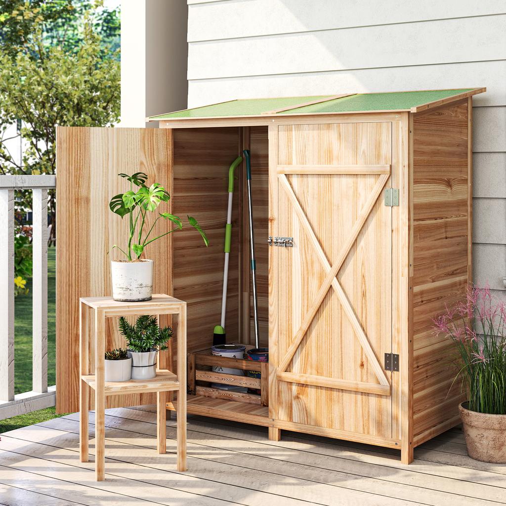 140 X 75 Fir Wood Garden Shed, with Asphalt Roof - Natural