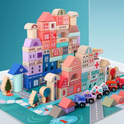 Early Childhood Education Wooden 115 Macaron Master Architectural Building Blocks Educational Colorful City Large Particle Building Blocks