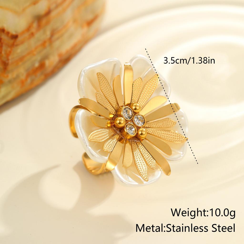 Fashion Stainless Steel Waterproof Colorful Flower Pearl Ring for Women Wedding Party Jewelry