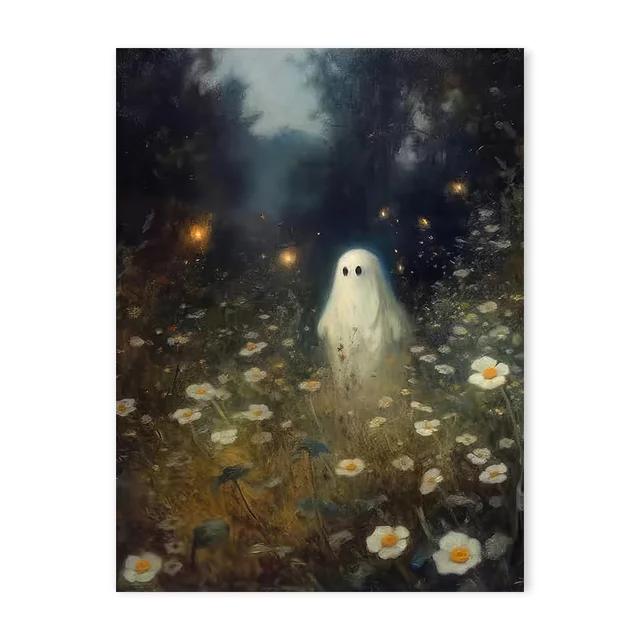 Halloween Horror Ghosts Black Cats Retro Landscape Canvas Prints Spooky Country Wall Art Posters for Living Room Home Decor
