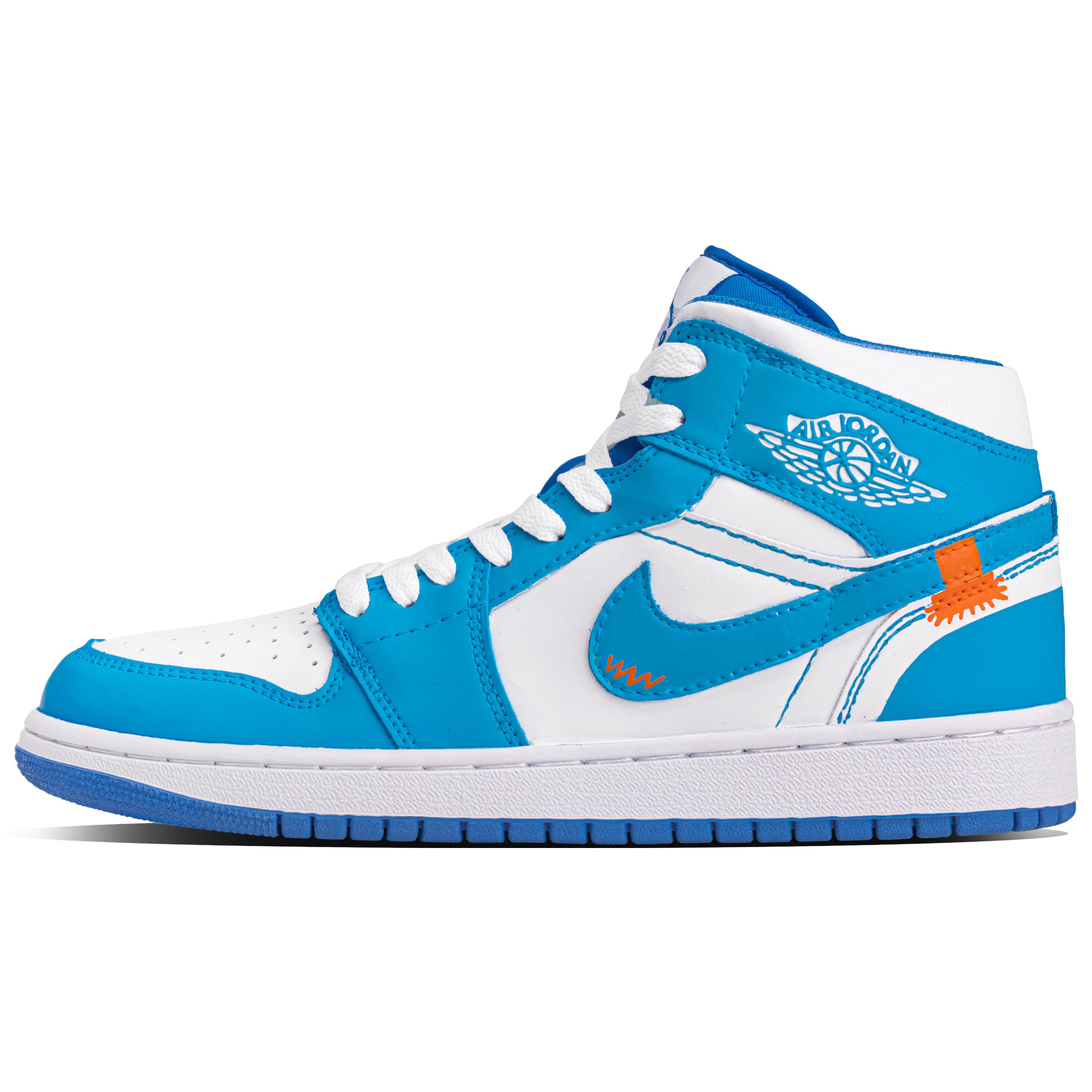 

Jordan Air Jordan 1 Collegiate Blue Leather Abrasion Resistant Mid top Vintage Basketball Shoes Unisex Blue White FZ2142-114(Team1291-) 45