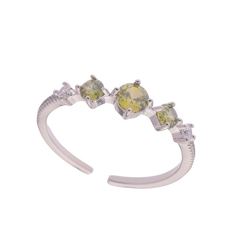 A541 French-Style Light Luxury Olive Green Zircon Women's Summer Open Ring Set