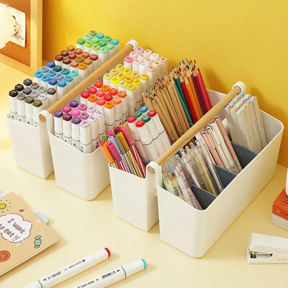 Large Capacity Pen Holder Plastic Stationery Storage Box Portable Marker Pen Storage Case  Gift