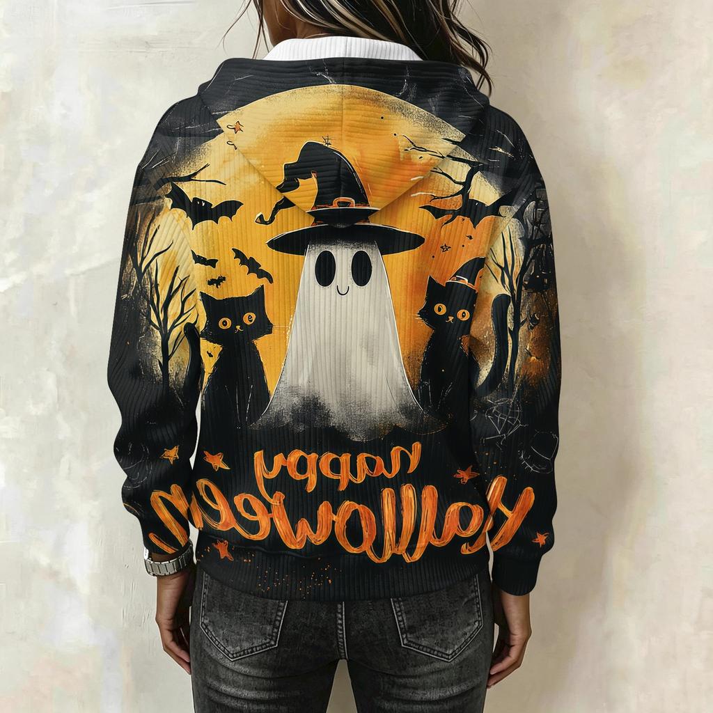 Women's Long Sleeve Halloween Print Hoodie Pullover with Casual Top