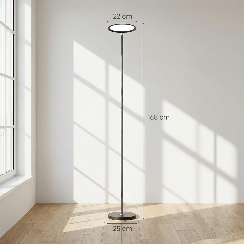 Uplighter Floor Lamp with Tuya App and Music Sync, Standing Lamp with Adjustable Head for Living Room Bedroom, Black