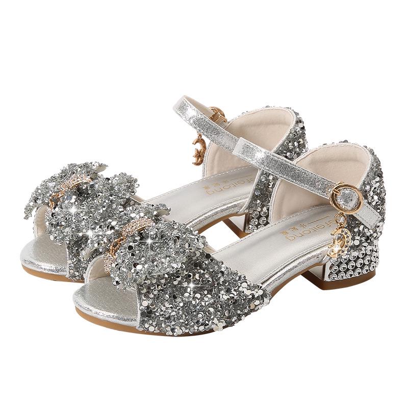 Princess Rhinestone High Heel Sandals - Non-Slip, Soft Sole Girls' Summer Fashion Shoes