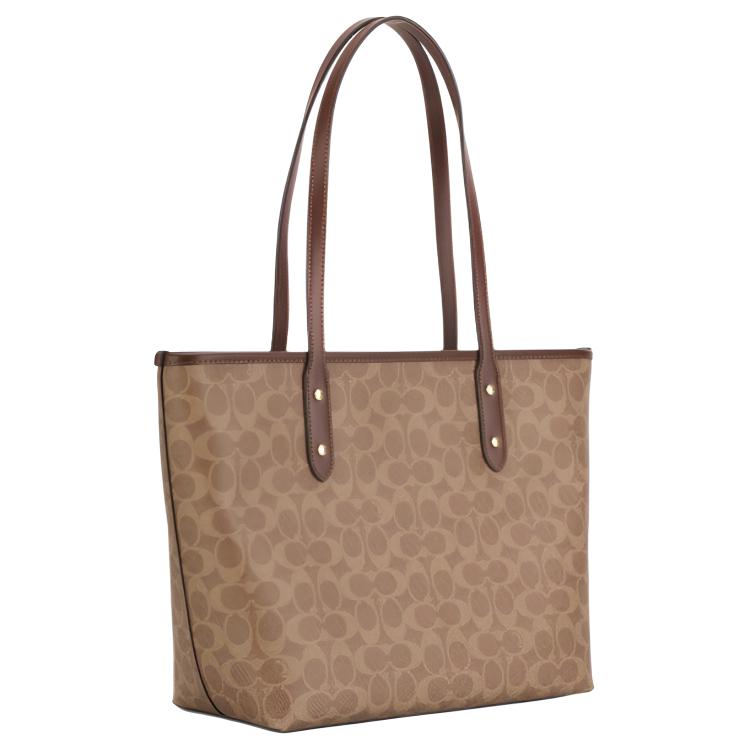 Coach City 30 Logo Print Tote Bag Women tote bags Brown Yellow CCQ28-IMXHE
