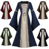 Square Collar Horn Sleeve Lace-Up Long Dress Cosplay Performance Clothes Goth Retro Cos Clothes Women