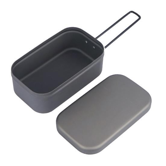 800ml Bento Box Anodizing Folding Handle Large Capacity Heat Resistant Aluminum Camping Bento Container Steaming Rack Outdoor Supply