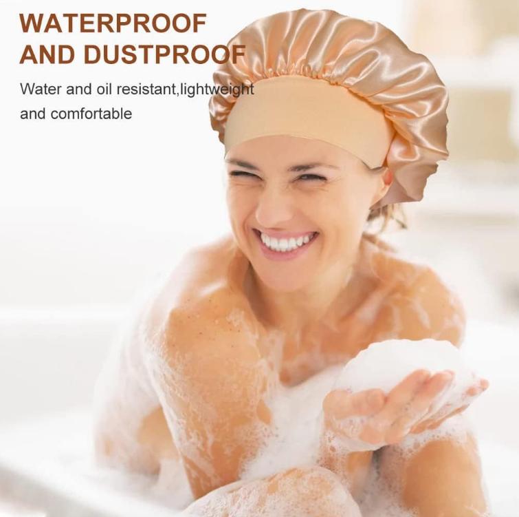 Shower Wide Brim Elastic Satin Hair Care Cap - Women's Sleep, Salon, and Shower Use