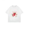 White T-Shirt Grandma Strawberry And Flowers Print Casual Summer Outfit For Women