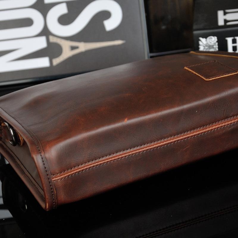 Crazy Horse Leather Men's Bag Casual Retro One-shoulder Crossbody Bag Double Screw Lock Design Anti-theft Wear-resistant Computer Official Bag