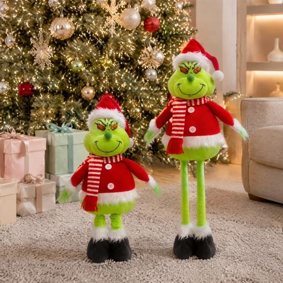 Christmas Party Supplies Green Elf Plush Toy, Soft Stuffed Animal Doll with Retractable Long Leg for Holiday Home Fireplace Mantel Decor Gift Friends