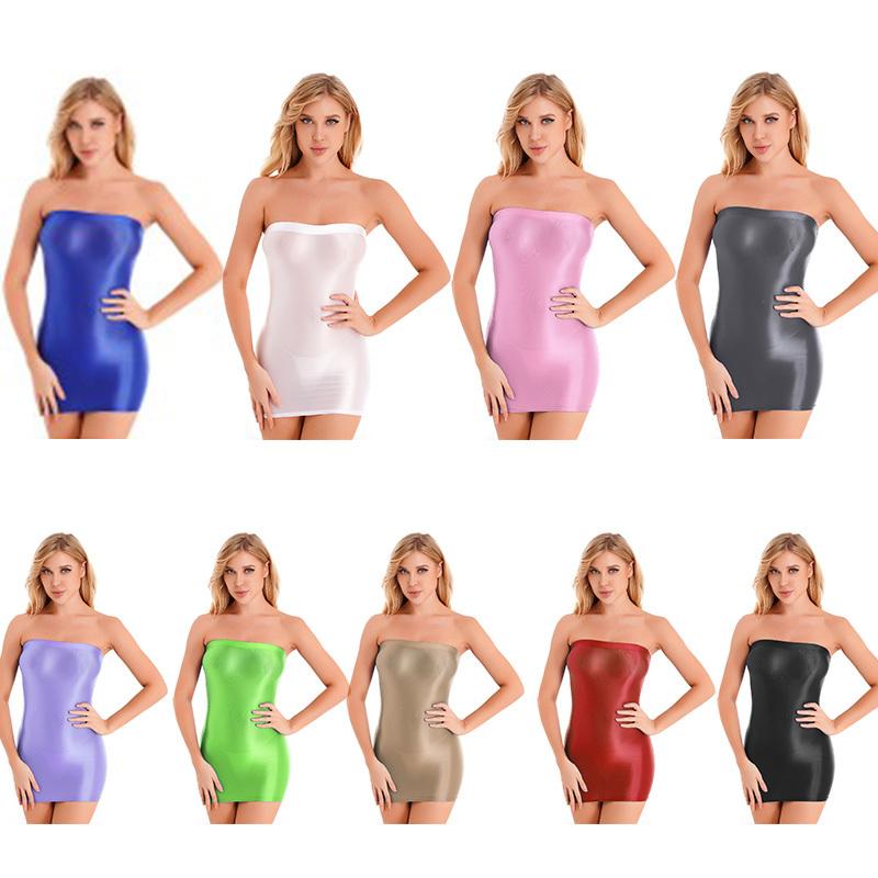 Robe crayon brillante sans bretelles pour femmes, couleur unie, extensible, moulante, vêtements de club, vêtements de nuit