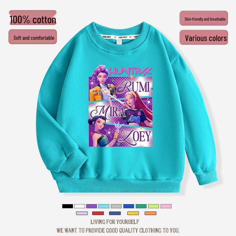 K-pop Monster Hunter Witch Girls' Hoodie - Stylish Autumn/Spring Round Neck Casual Top for Children