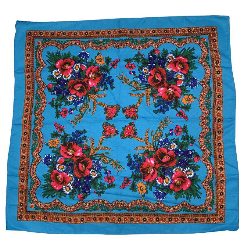 Women Square National Scarf 70*70Cm Russian Retro Floral Print Head Scarves Bandana Foulard Femme Muslim Headwrap Babushka Scarf