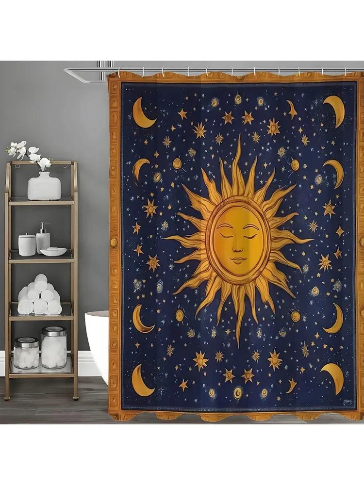 

Sun God Moon Stars Shower Curtain, Bathroom Decorative Shower Curtain, Waterproof Shower Curtain With Hooks W60H190(CM)-1 Pcs