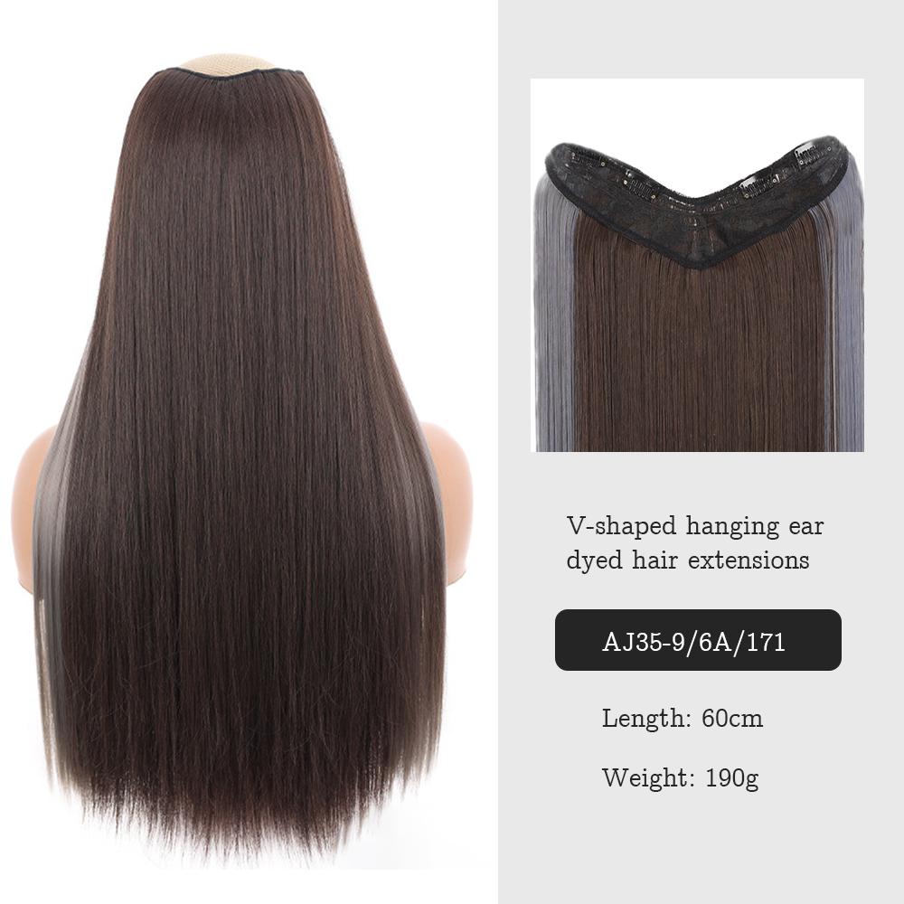 Synthetic Fiber Wig Women's Long Straight Hair Fashion V-shaped One-piece Four-card Wig