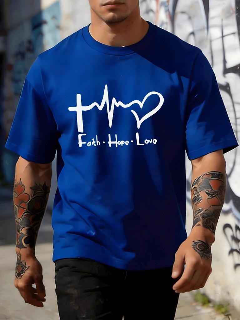 Unisexs Faith Hope Love Graphic Tee Cross Heartbeat Black Crew Neck Loose Short Sleeve Religious Soft Summer Daily Street Top