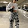 WannaThis Zebra Print Wide Leg Pants Trousers Sexy High Wais
