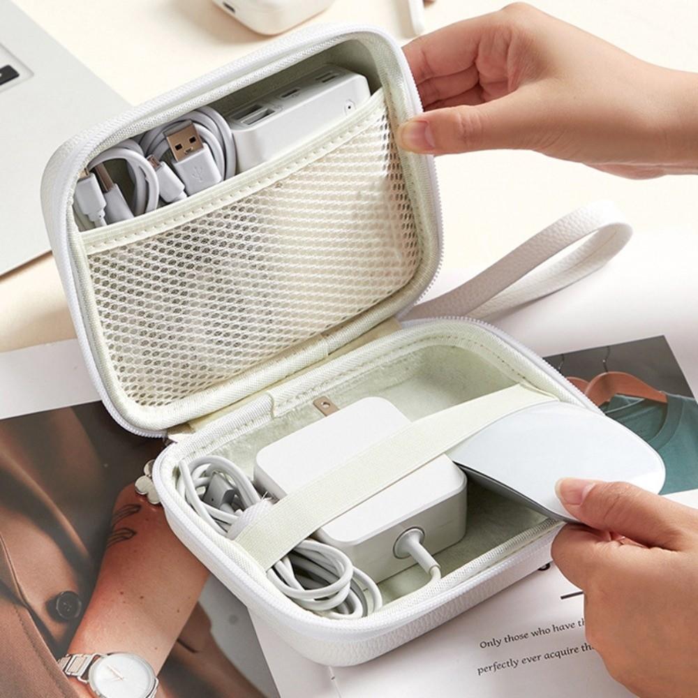 Portable EVA Leather Headphone Bag Shockproof Data Cable Organizer Bag  Electronic Products