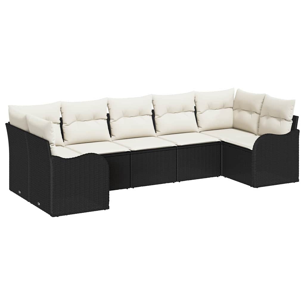Garden Sofa Set with Storage 7 pcs Black and White Poly Rattan