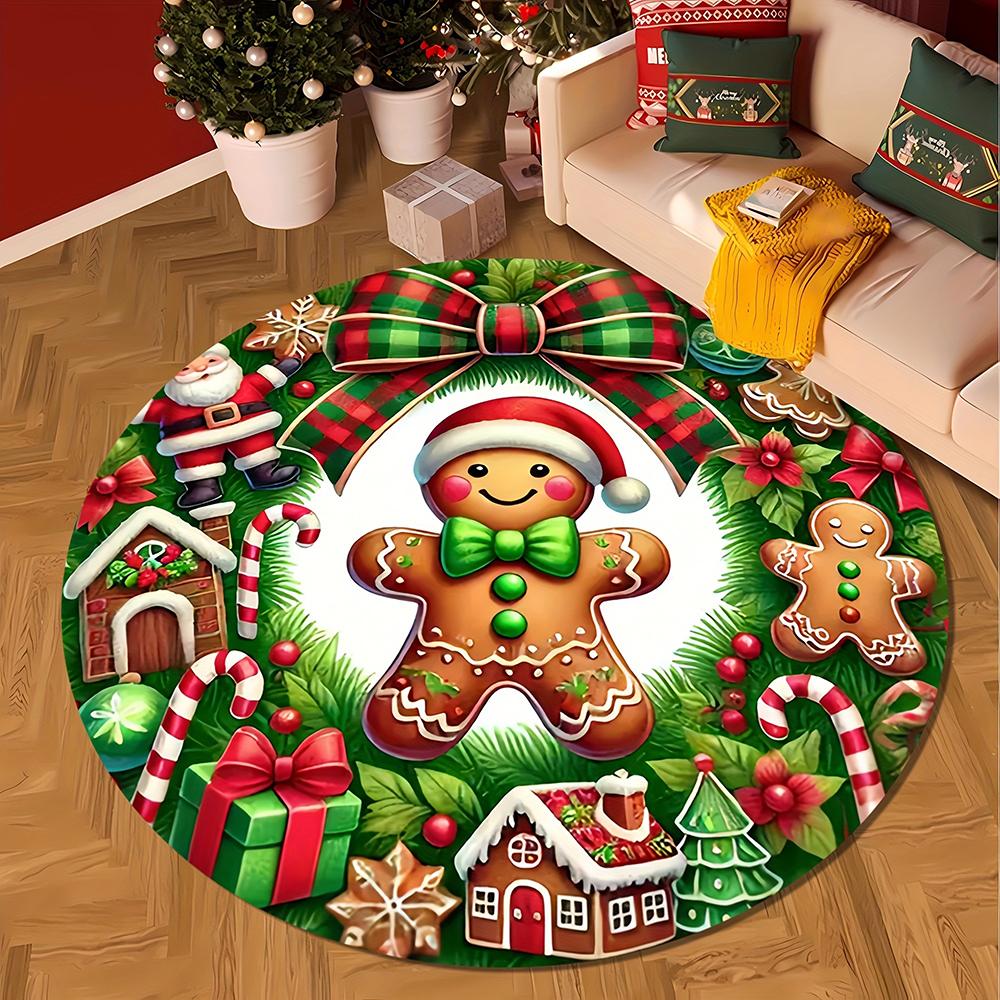Christmas Magic: Festive Round Rugs with Snowy Cottages, Santa, and More! Bedroom room floor mats New Year home decoration