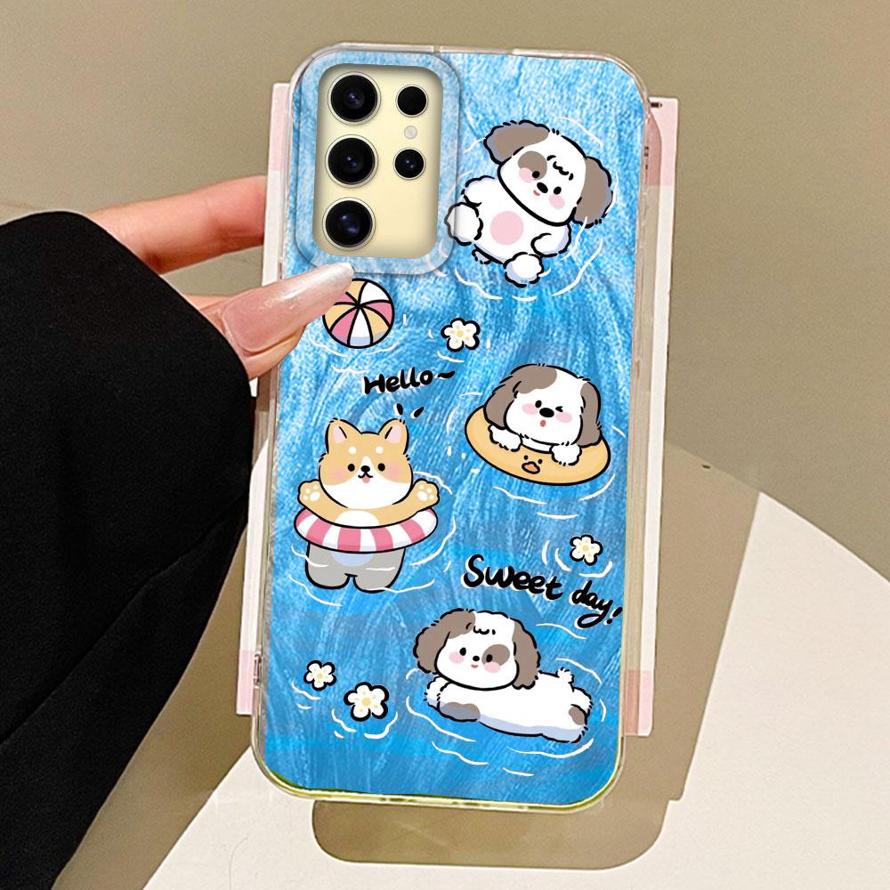 Purple Graffiti Cute Face Camlet Texture Phone Case for Samsung Galaxy S25 S24 S23 S22 S21 FE Plus Ultra Shell Silicone Cover