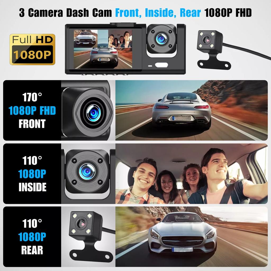 1080P Auto DVR 2/3 Kameras Full HD 1080P Dual-Objektiv Auto DVR Kamera 2,0 Zoll IPS Bildschirm Front-Heck-Recorderkamera