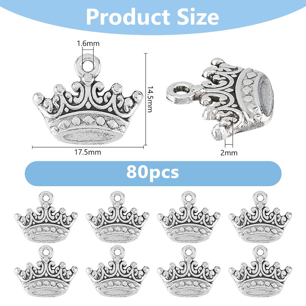 80Pcs Tibetan Style Alloy Pendants Cadmium Free & Lead Free Crown Antique Silver 14.5x17.5x2mm Hole: 1.6mm