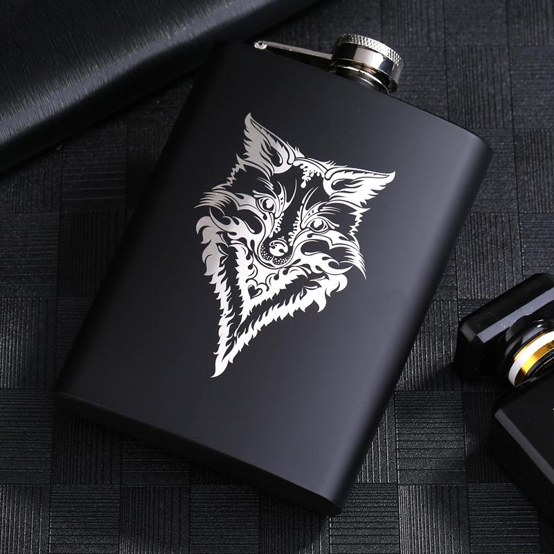 8 OZ Ounces Black Matte Metal Gift Stainless Steel Hip Flask Flagon Alcohol Bottle Whisky Vodka Laser Engraved LOGO Custom Made