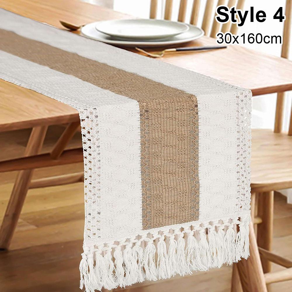 1Pcs Cotton Linen Table Runner Farmhouse Rustic 30x120cm 30x160cm Tablerunner with Tassels Cream Brown Macrame Burlap
