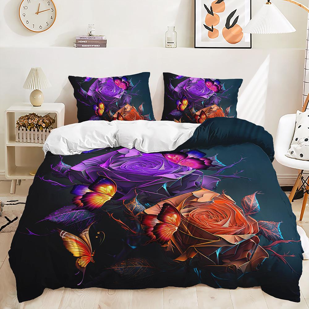 Sada 3D povlečení Butterfly Dívčí povlak na přikrývku 2/3dílný měkký zip DE200 * 200 v plné velikosti Dekorace do ložnice z mikrovlákna