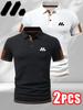 2pcs Men's Golf Polo Shirts Collar - Short Sleeve & Color-Block, Men's Business Casual Polo T Shirts for Spring And Summer