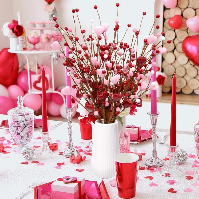 40cm Artificial Heart-Shaped Flower Valentine's Day Decoration Berry Stem For Wedding Wreath Vase Filling DIY Home Party Decor