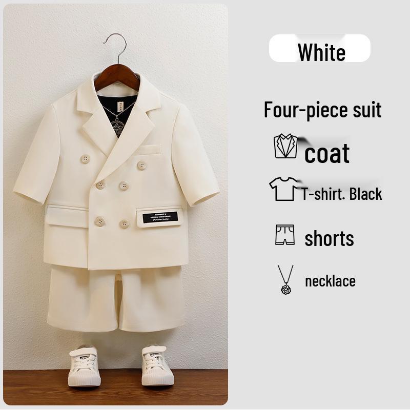 Boys' Summer Casual Short Sleeve Blazer Set - Dapper British Floral Suit for Kids' Performances
