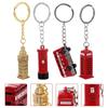 HOLIDYOYO Set of 4 Bus Model Keychains, Alloy London Telephone Booth and Double-Decker Bus Bag Charms, Unisex Keychain Pendants, 4.17" x 0.91" x 0.51"