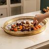 Floral Tray with Metal Frame Decorative Oval Serving Gold for Home