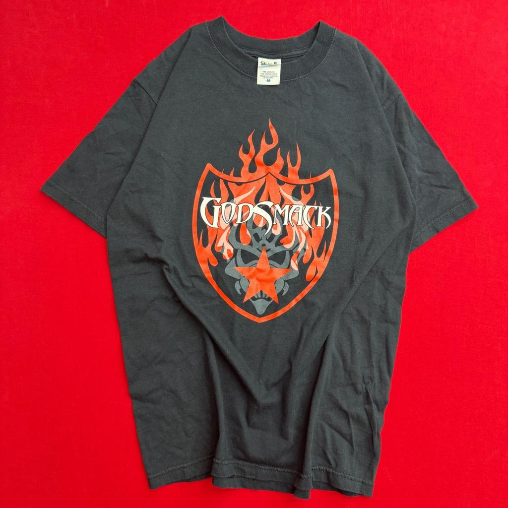 VTG Style Godsmack Band Graphic T-Shirt Mens Medium Black Anvil Shield Flame Tee Unisex T-Shirt