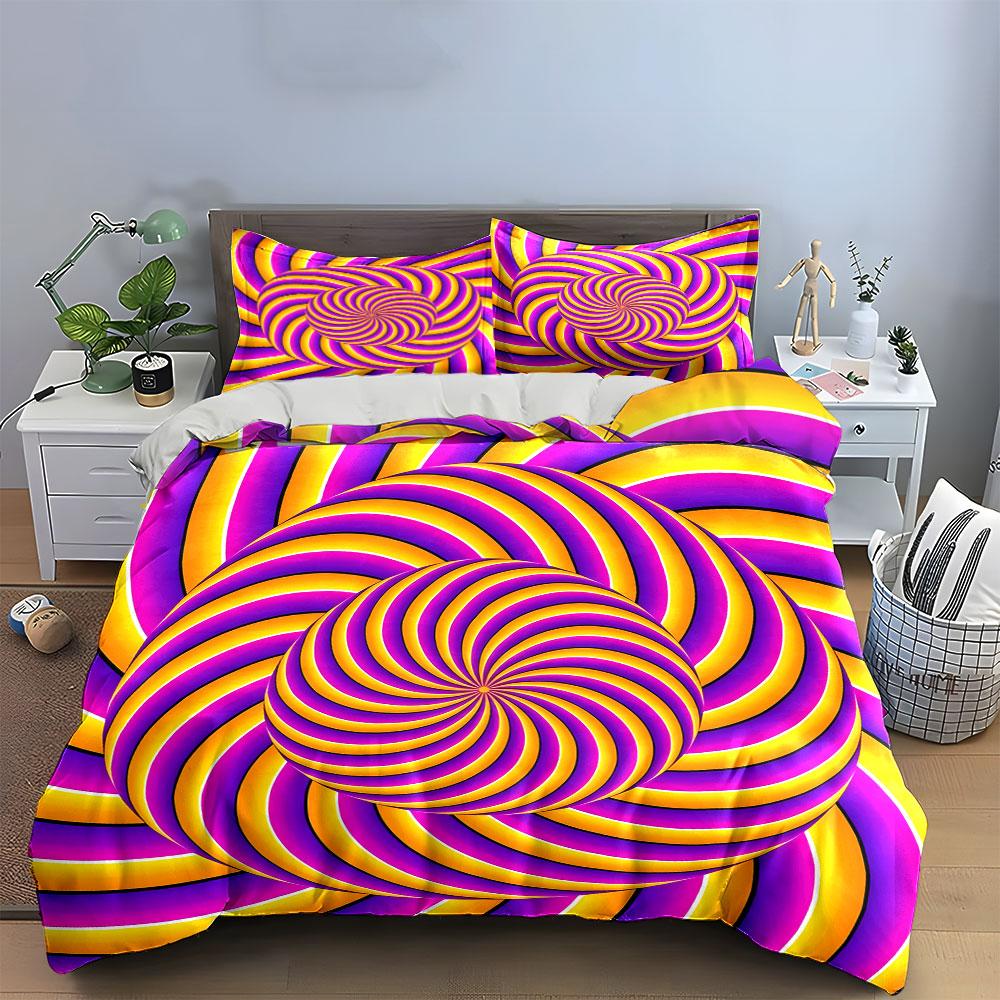 Psychedelic Pattern Three-Piece Decor Soft Comfortable Duvet Cover Bedding Set Included 1*Duvet Cover & 2*Pillowcases, Gift