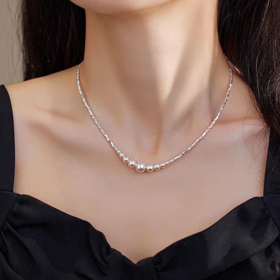 Shijia Pearl Silver Clavicle Necklace for Women - High-End 2025 Luxury Socialite Style