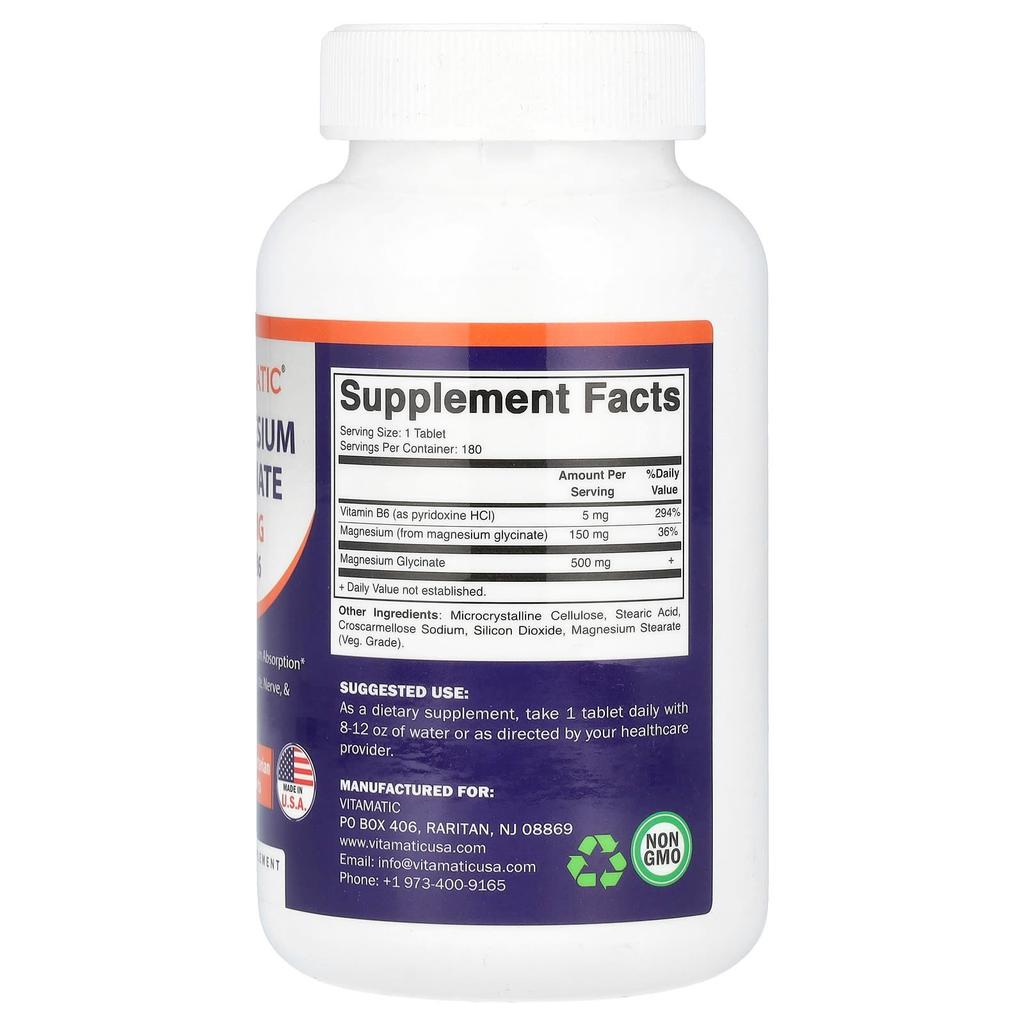 Contains Glycine Magnesium (B6), Veggie Tablets, 180 Tablets