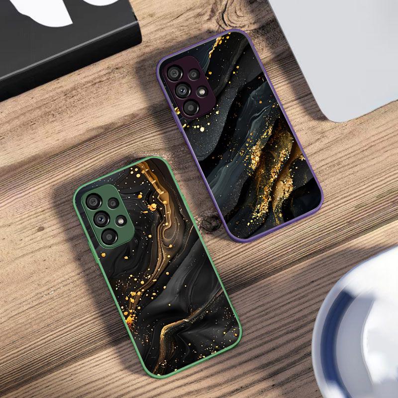 Dark Gilded Black For Samsung Galaxy S10 4G S20 11E 30 S21 21Fe 22 S24 Pro S23 Ultra 5G S8 S9 Tempered Glass Phone Case