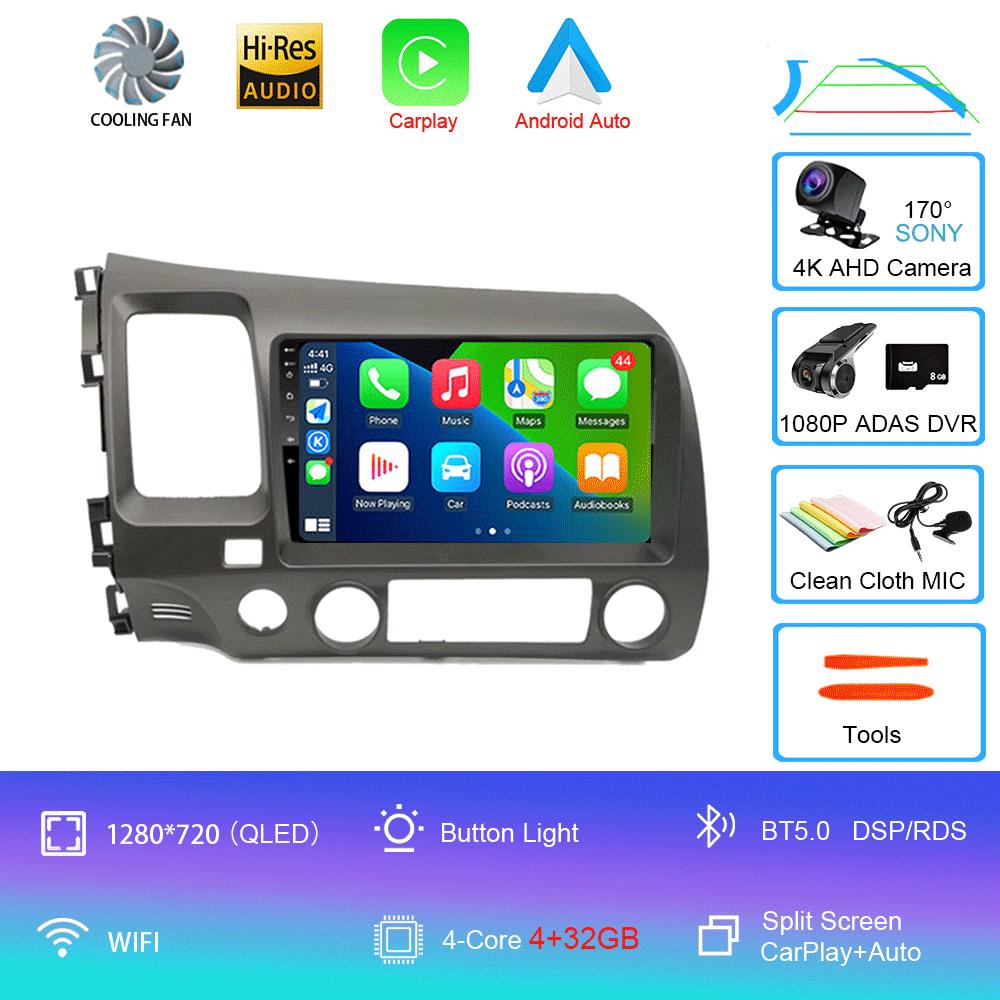 For Honda Civic 8 2005-2012 Car Radio Multimedia Player GPS Navigation 2din Auto Stereo DVD 4G WiFi Carplay Android 14