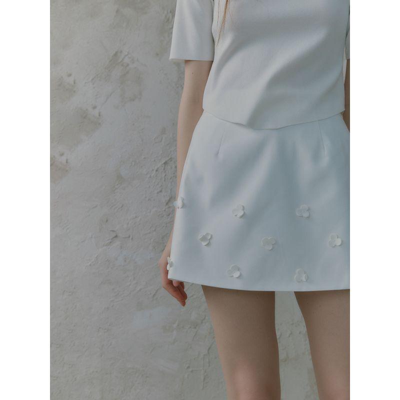 French Style Three-Dimensional Flower Decoration 2 Colors High Waist Slim Looking A- line Skirt Women's Spring and Summer All-Match Short Skirt XQ