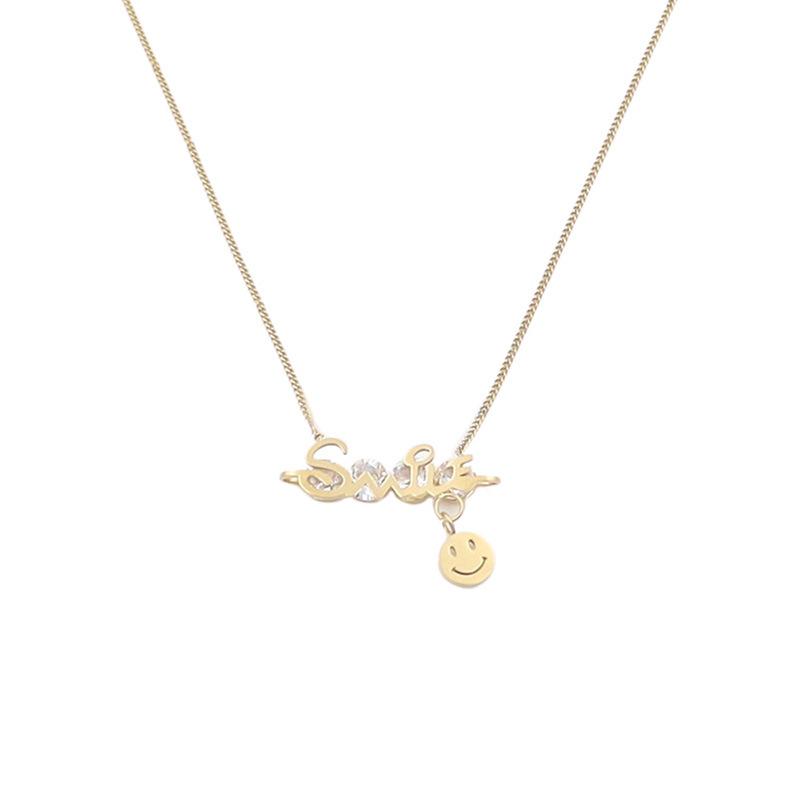 Fashion Popular Personality English Alphabet Design Smiley Face Pendant Titanium Steel Jewelry Necklace Clavicle Chain Girls