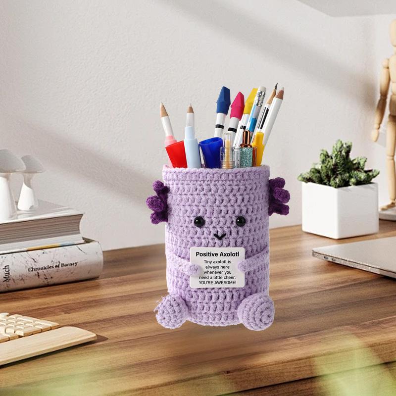 1Pc Hand Woven Plush Wool Birthday Gift Home Decor Halloween with Positive Card Pen Holder Crochet Dolls
