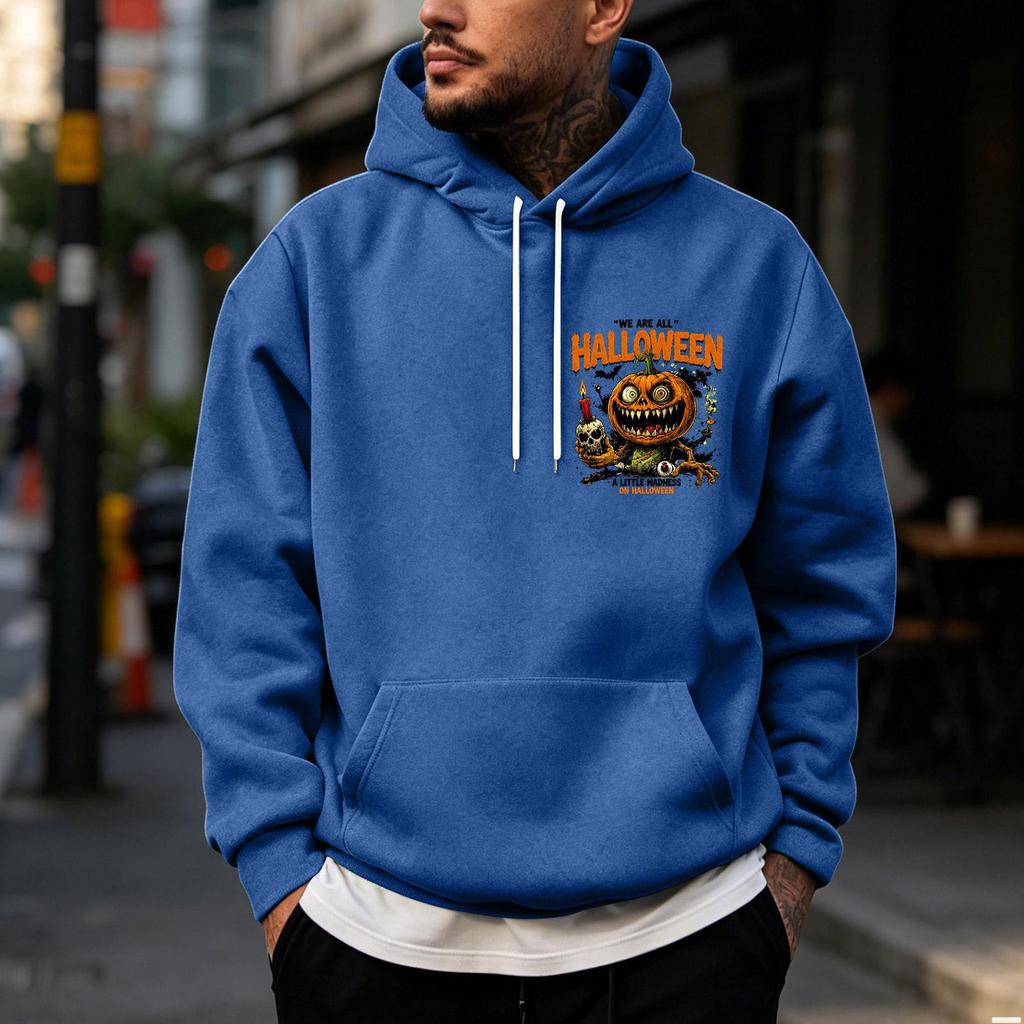 Men's Halloween Print Pullover Hoodie for Holiday Party and Cold