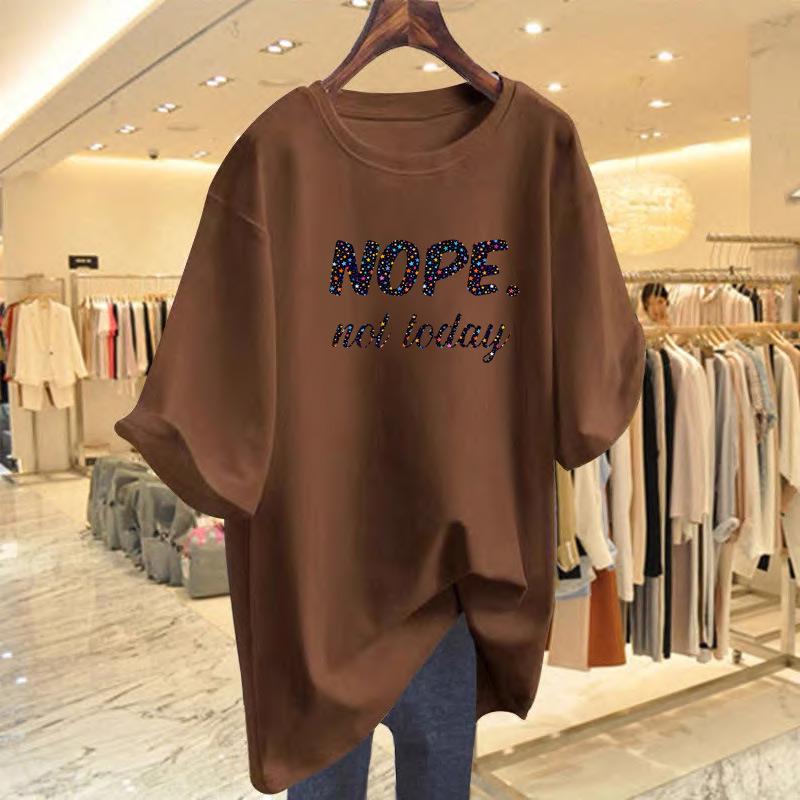 Women's Korean Style Loose Fit Cotton Letter Print T-Shirt, Plus Size, Short Sleeve, Summer Top.