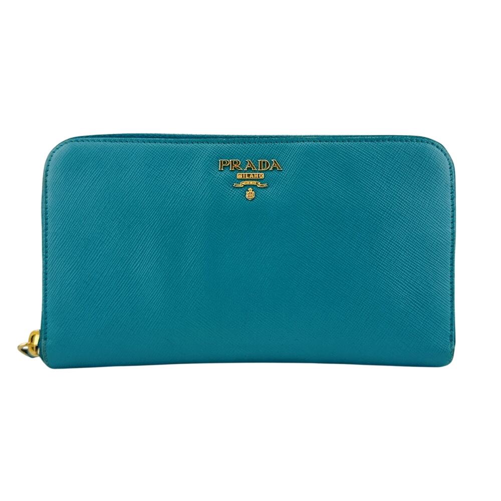 

PRADA Zip Around Safiano leather Purse blue leather Used